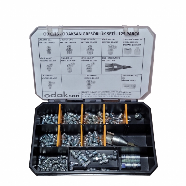 gresörlük seti, odk125, gresorluk takimi,  yağlama nipeli seti, gres nipeli seti, gresörlük kiti, yağlama fittings seti